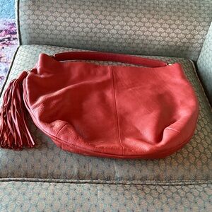 Classic orange/brown Leather Shoulder Hobo with Tassel